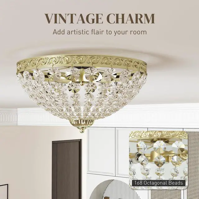Alt view image 3 of 7 - Crystal Chandelier Ceiling Light with 168 Octagonal Beads