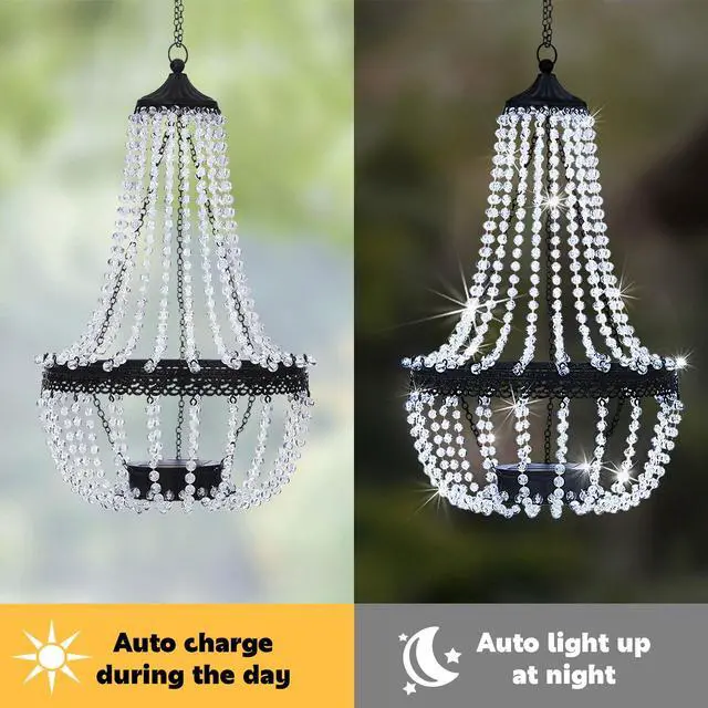 Alt view image 4 of 6 - Hanging Solar Chandelier Outdoor 30 Cool White Lights