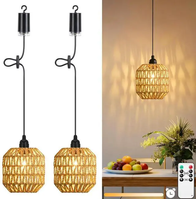 Main image of 2 Pack Battery Powered Outdoor Pendant Light Dimmable Ceiling Light