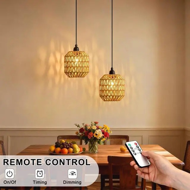 Alt view image 2 of 6 - 2 Pack Battery Powered Outdoor Pendant Light Dimmable Ceiling Light