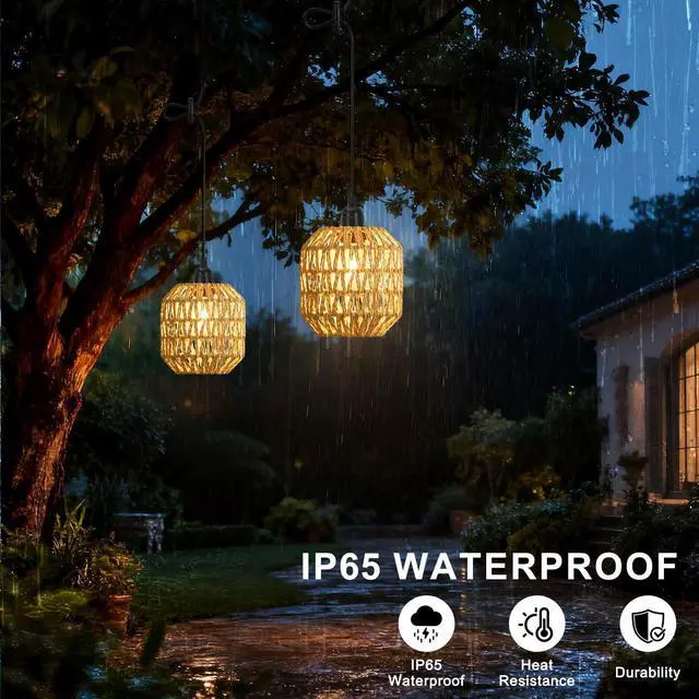 Alt view image 4 of 6 - 2 Pack Battery Powered Outdoor Pendant Light Dimmable Ceiling Light