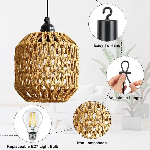 Alt view image 5 of 6 - 2 Pack Battery Powered Outdoor Pendant Light Dimmable Ceiling Light