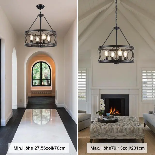 Alt view image 4 of 7 - Black Chandelier - 4 Lights Chandeliers Ceiling Light Industrial Living Room Chandelier