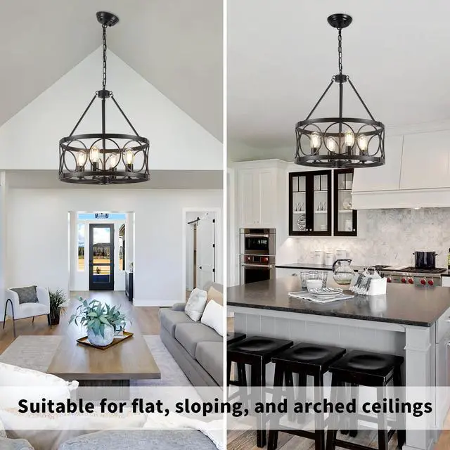 Alt view image 5 of 7 - Black Chandelier - 4 Lights Chandeliers Ceiling Light Industrial Living Room Chandelier