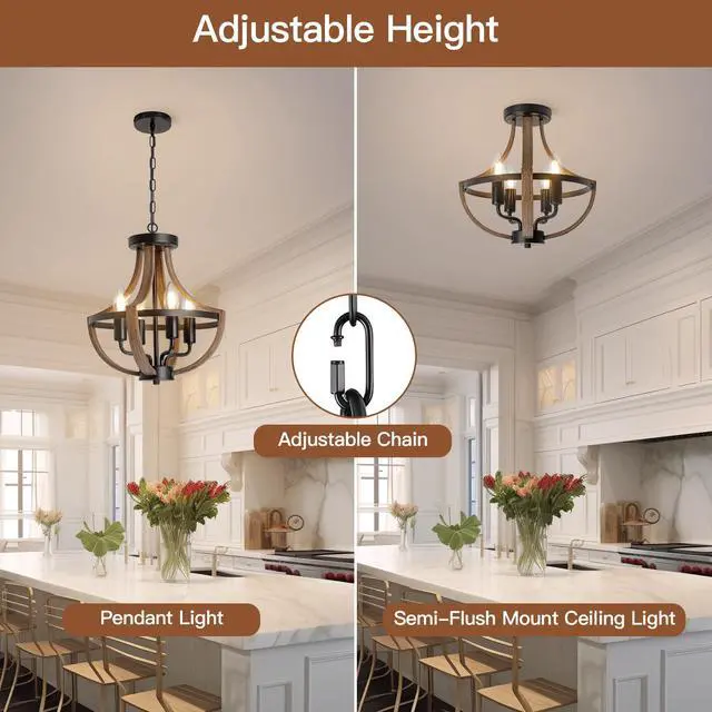 Alt view image 3 of 6 - Farmhouse Chandelier Vintage 4-Light Hanging Pendant Light Height Adjustable