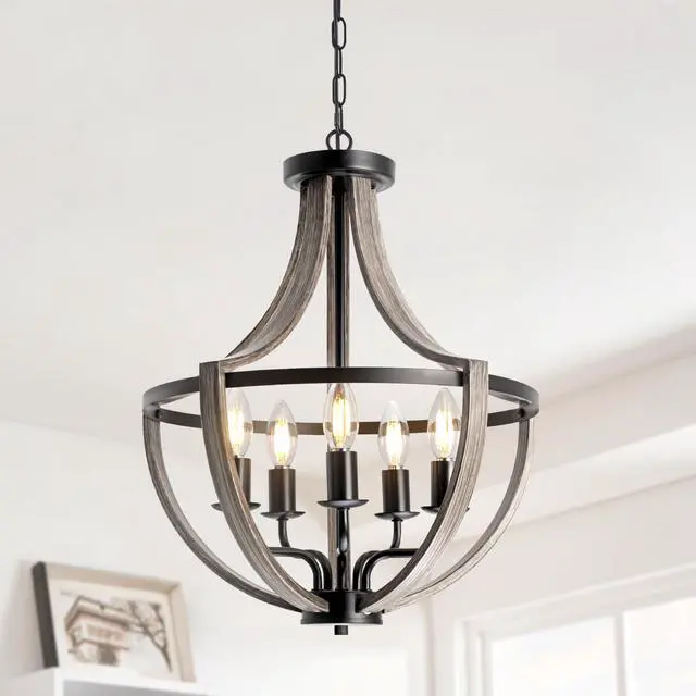 Main image of 5 Light Farmhouse Chandelier Rustic Flush Mount Ceiling Light