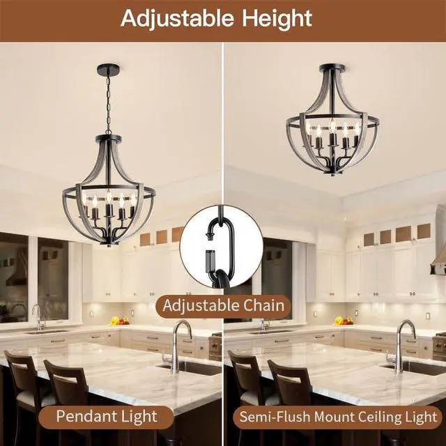 Alt view image 4 of 6 - 5 Light Farmhouse Chandelier Rustic Flush Mount Ceiling Light