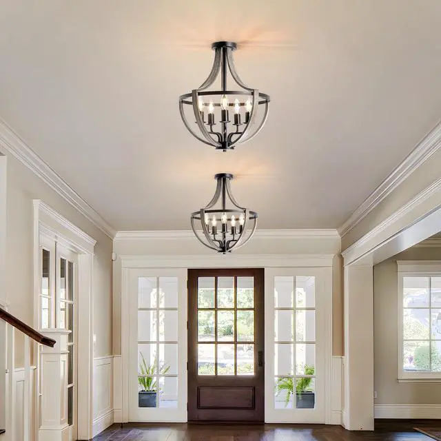 Alt view image 6 of 6 - 5 Light Farmhouse Chandelier Rustic Flush Mount Ceiling Light