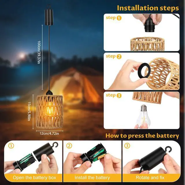 Alt view image 6 of 6 - Battery Operated Pendant Lights 2 Pack