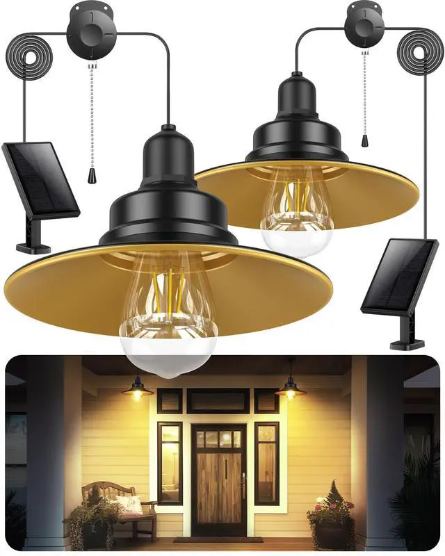 Main image of 2 Pack Solar Shed Lights Pull Cord Switch Indoor Outdoor with E27 Bulb