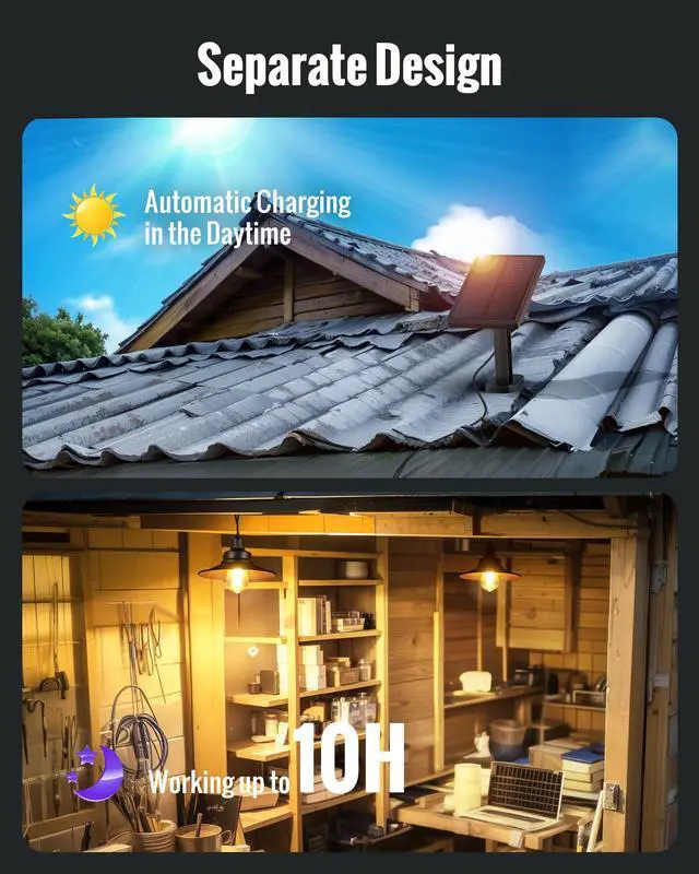 Alt view image 3 of 6 - 2 Pack Solar Shed Lights Pull Cord Switch Indoor Outdoor with E27 Bulb