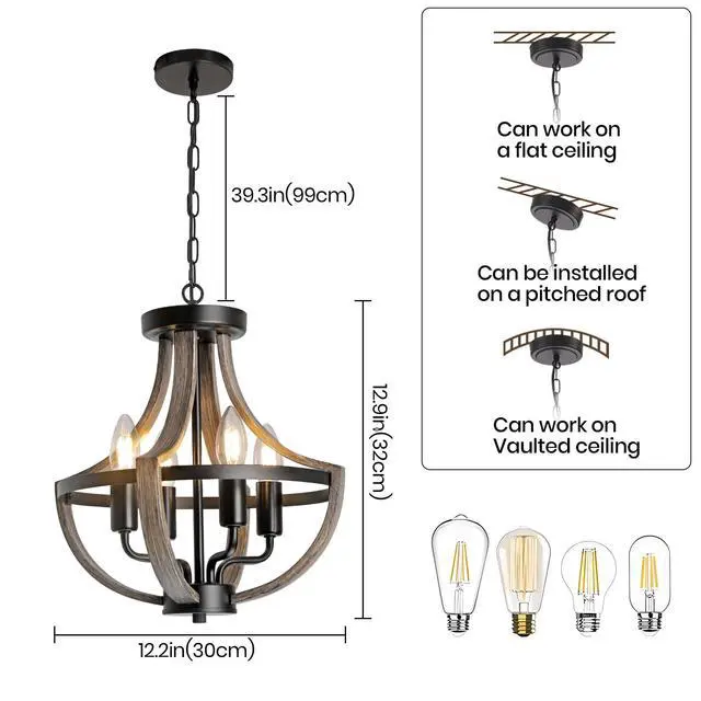Alt view image 4 of 6 - Farmhouse Chandelier Ceiling Light