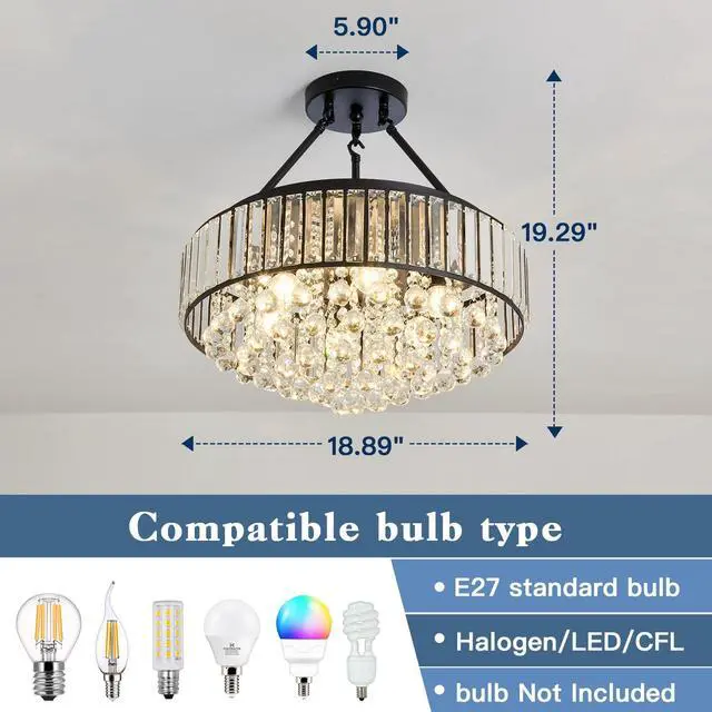 Alt view image 2 of 6 - 6-Lights Modern Crystal Chandelier Black Metal