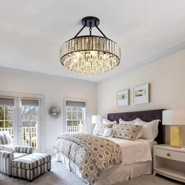 Alt view image 4 of 6 - 6-Lights Modern Crystal Chandelier Black Metal