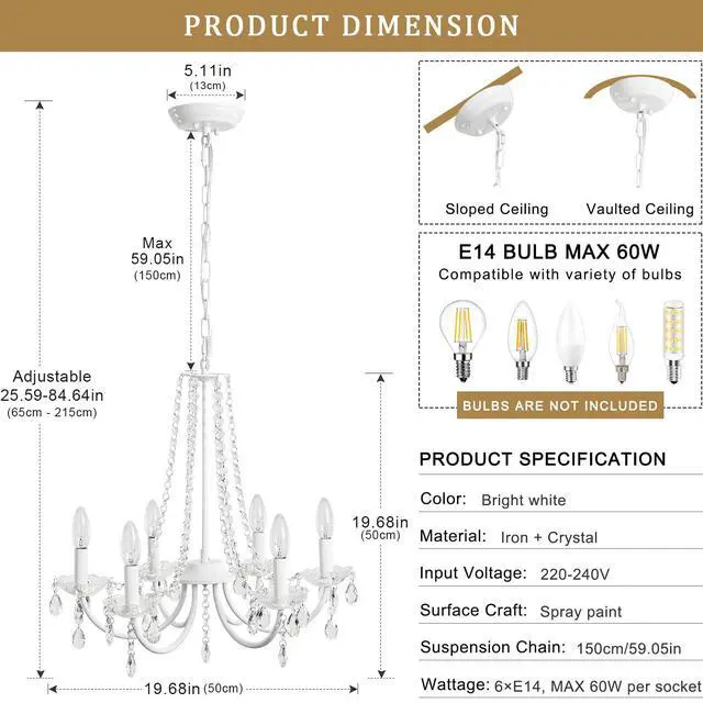 Alt view image 5 of 6 - Crystal Chandelier 6 Lights Chandeliers Ceiling Light