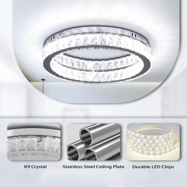 Alt view image 5 of 6 - 17.7" Crystal Flush Mount Ceiling Light