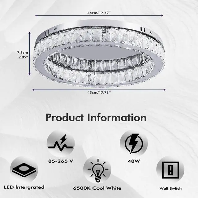 Alt view image 4 of 6 - 17.7" Crystal Flush Mount Ceiling Light