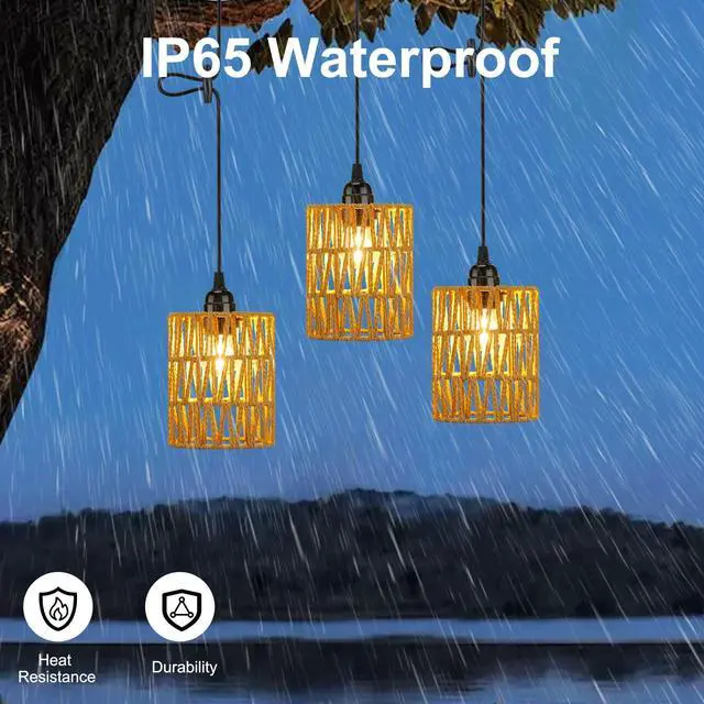 Alt view image 4 of 7 - Lightess Rattan Pendant Lights Battery Operated