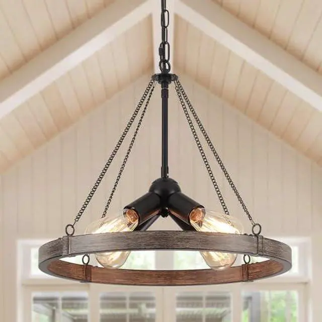 Main image of 4-Light Farmhouse Black Rustic Round Dining Room Lights Ceiling
