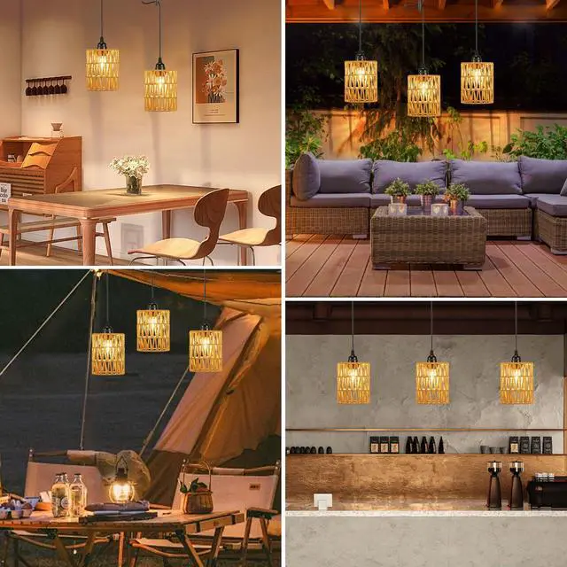 Alt view image 7 of 7 - Lightess Rattan Pendant Lights Battery Operated