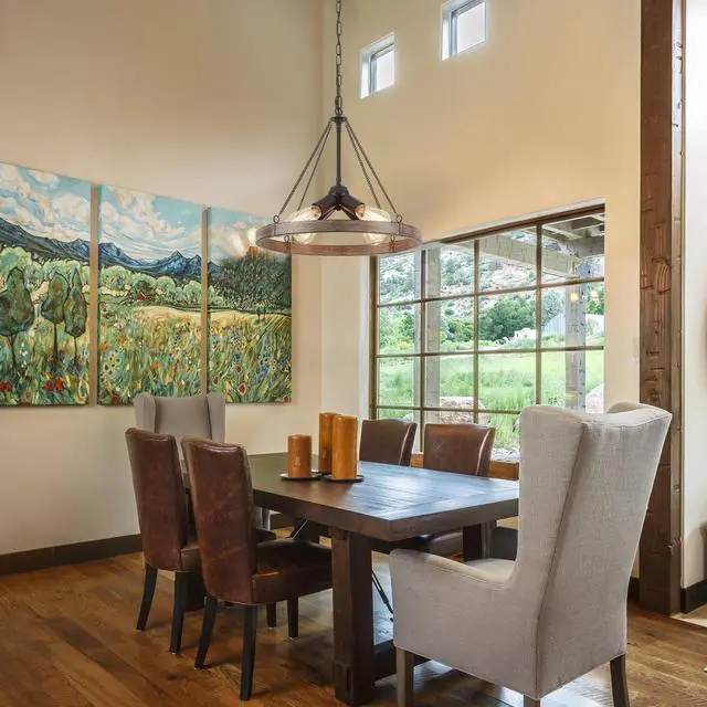 Alt view image 4 of 7 - 4-Light Farmhouse Black Rustic Round Dining Room Lights Ceiling