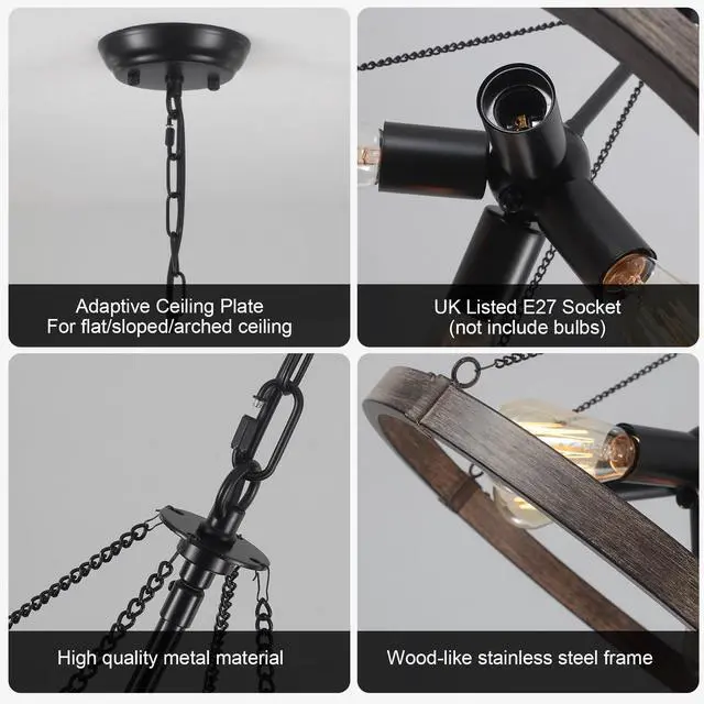 Alt view image 6 of 7 - 4-Light Farmhouse Black Rustic Round Dining Room Lights Ceiling