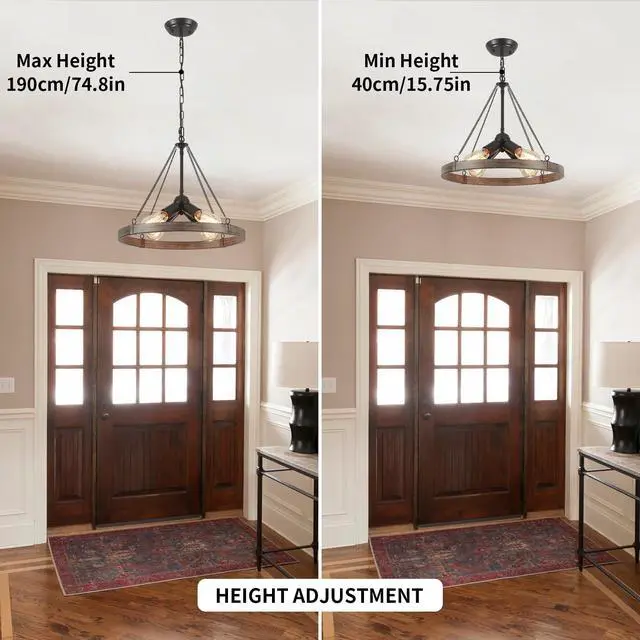 Alt view image 7 of 7 - 4-Light Farmhouse Black Rustic Round Dining Room Lights Ceiling