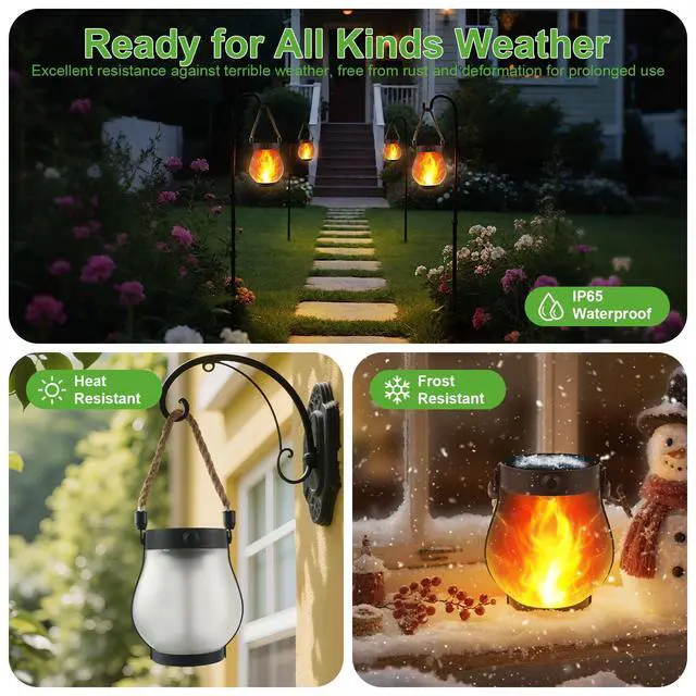 Alt view image 3 of 6 - 4 Pack Solar Flame Lanterns Outdoor