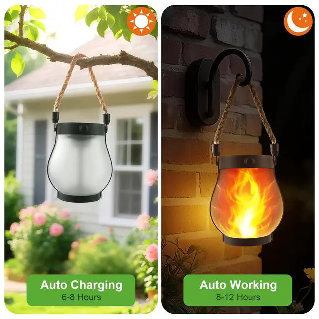 Alt view image 5 of 6 - 4 Pack Solar Flame Lanterns Outdoor