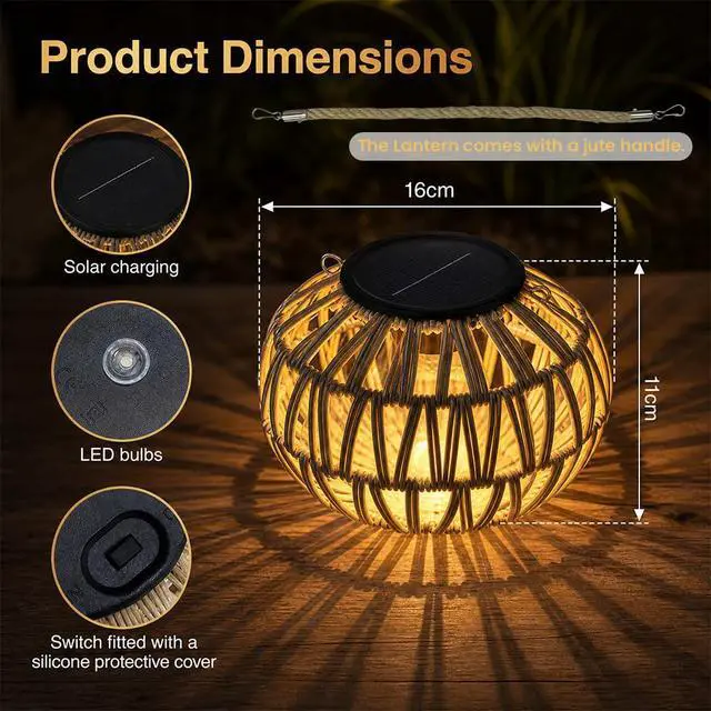 Alt view image 3 of 6 - 2 PCS Rattan Solar Lantern