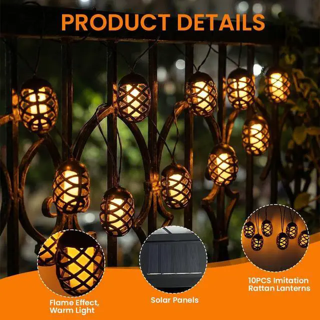 Alt view image 6 of 6 - Solar Lantern String Lights with Flame Effect