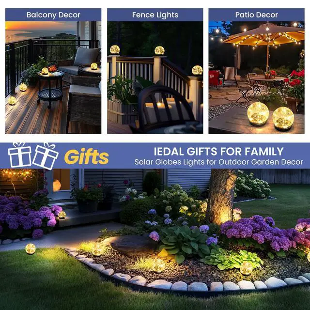 Alt view image 3 of 6 - Solar Lights Outdoor Garden Solar Globe Lights Waterproof