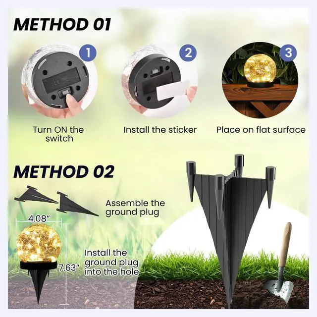Alt view image 4 of 6 - Solar Lights Outdoor Garden Solar Globe Lights Waterproof