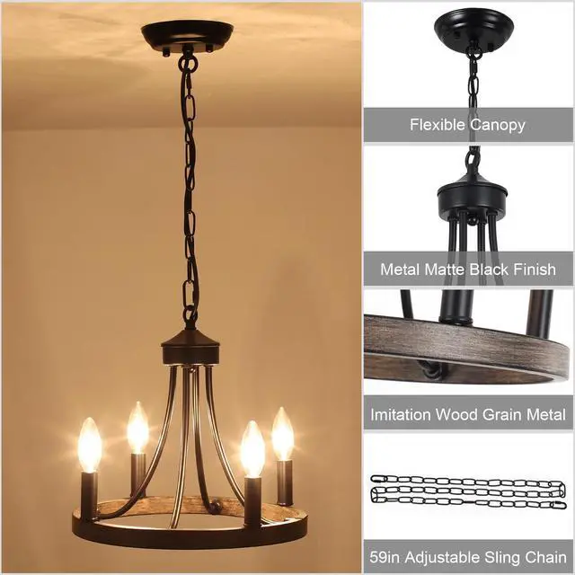 Alt view image 6 of 7 - Black Chandelier 4 Lights Chandeliers Ceiling Light