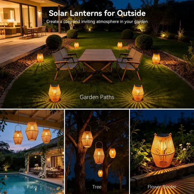 Alt view image 2 of 6 - 2 Pack Hanging Solar Lanterns with LED Bulds