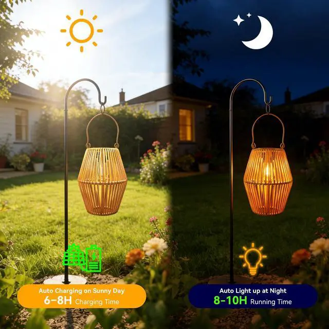 Alt view image 4 of 6 - 2 Pack Hanging Solar Lanterns with LED Bulds
