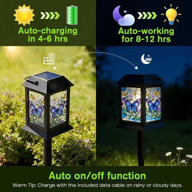Alt view image 4 of 6 - Solar Lanterns 2 Pack Hanging Solar Lights