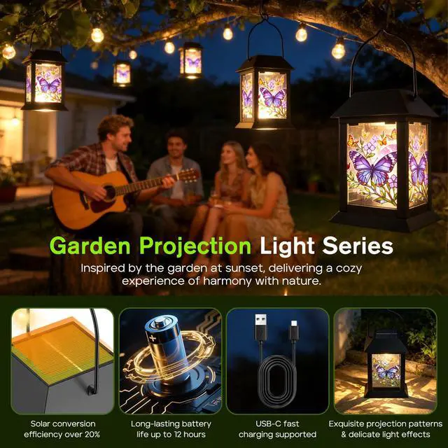 Alt view image 3 of 6 - Solar Lanterns 2 Pack Hanging Solar Lights