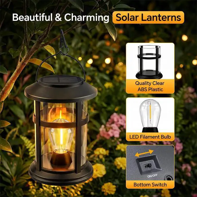 Alt view image 2 of 7 - Hanging Solar Lights Outdoor Garden Lantern Warm White