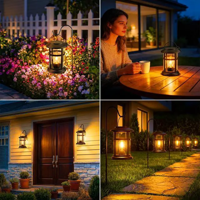 Alt view image 6 of 7 - Hanging Solar Lights Outdoor Garden Lantern Warm White
