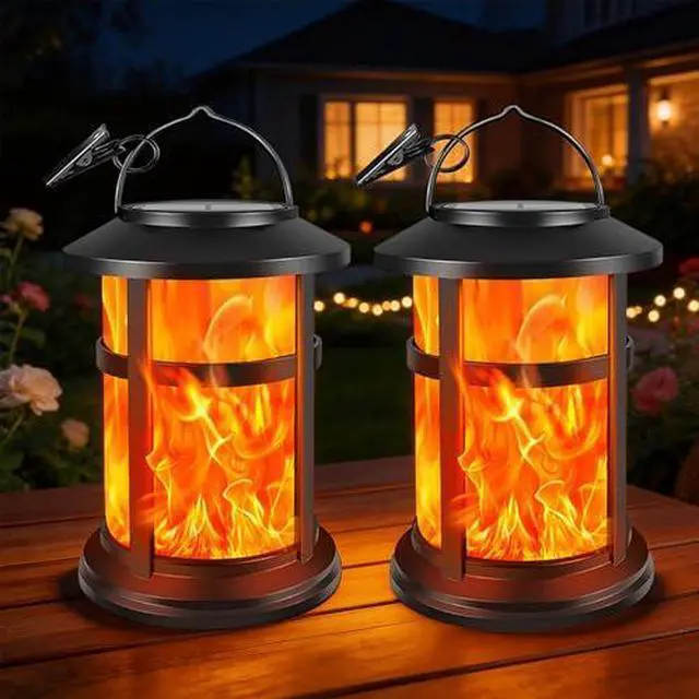 Main image of Flickering Flame Solar Lantern Outdoor Garden Hanging Waterproof