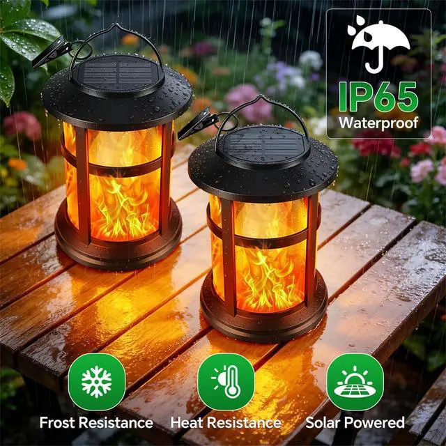 Alt view image 2 of 7 - Flickering Flame Solar Lantern Outdoor Garden Hanging Waterproof