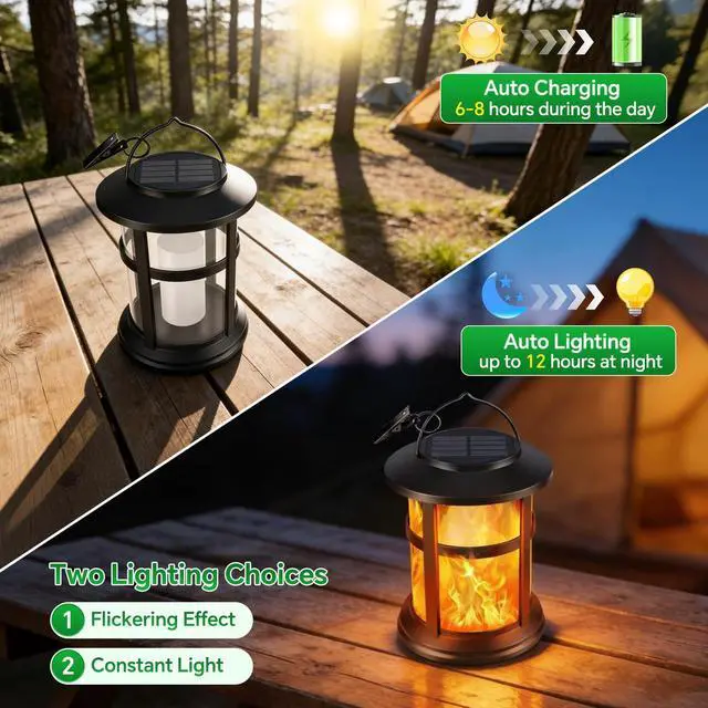 Alt view image 3 of 7 - Flickering Flame Solar Lantern Outdoor Garden Hanging Waterproof