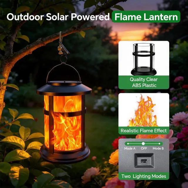 Alt view image 4 of 7 - Flickering Flame Solar Lantern Outdoor Garden Hanging Waterproof