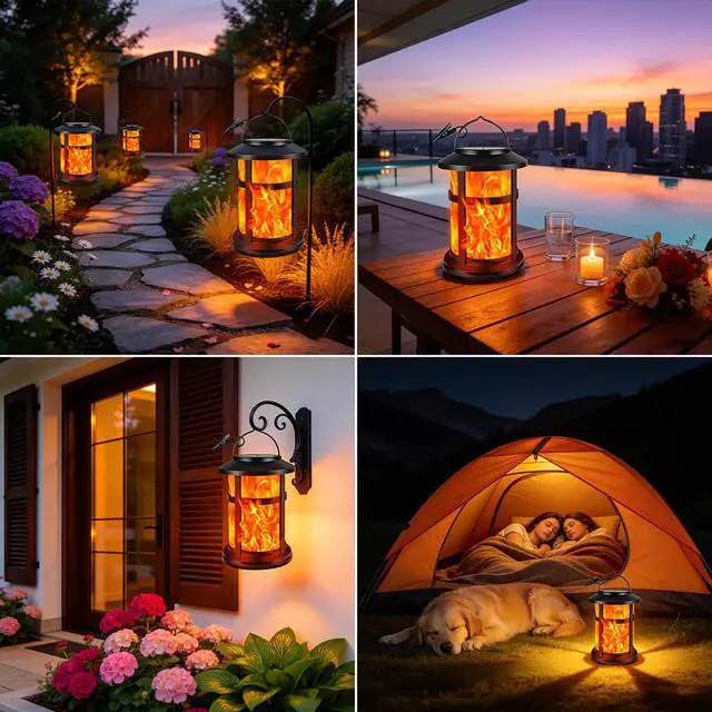 Alt view image 5 of 7 - Flickering Flame Solar Lantern Outdoor Garden Hanging Waterproof
