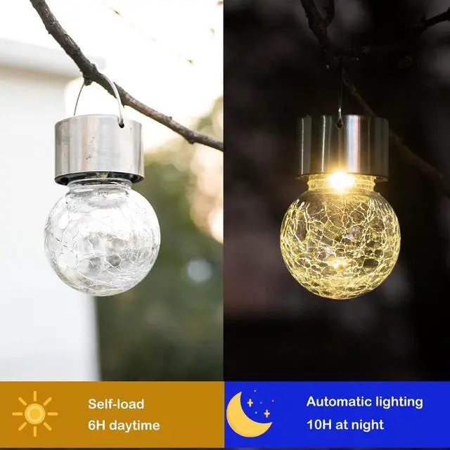 Alt view image 2 of 6 - 8 Pack Cracked Glass Hanging Ball Lights with Handle