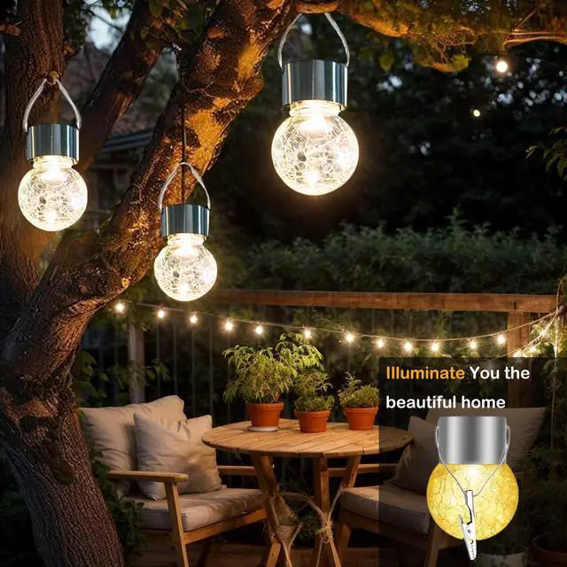Alt view image 5 of 6 - 8 Pack Cracked Glass Hanging Ball Lights with Handle