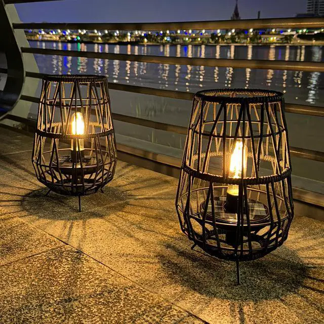 Alt view image 3 of 6 - 2 Pack 30cm High Solar Lanterns with Olefin Rope