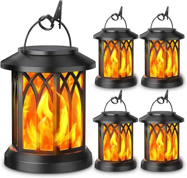 Main image of 4 Pack Hanging Lanterns with Realistic Flickering Flame LED