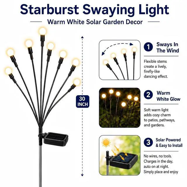 Alt view image 2 of 6 - Solar Swaying Garden Lights 4 Pack Firefly Lights for Yard